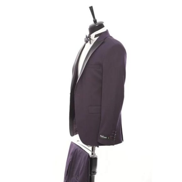 Derman Purple Satin Collar 3 Piece Tuxedo - Picture 2 of 6